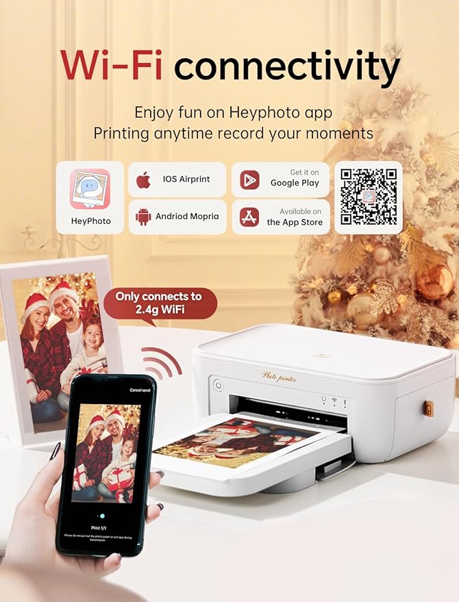 HPRT Photo Printer 4x6,+108Sheets&2ribbon,Instant Picture Printer for iPhone, Android, Smartphone,Portable Photo Printers for Home Use,Thermal Dye-Sublimation, AR Video Printing（White）