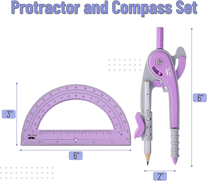 Mr. Pen- Compass and Protractor Set, Purple, Compass Geometry Tool, Protractor and Compass Set, Compass Drawing Tool, Drawing Compass, Protractor Set, Geometry Compass, Back to School Supplies