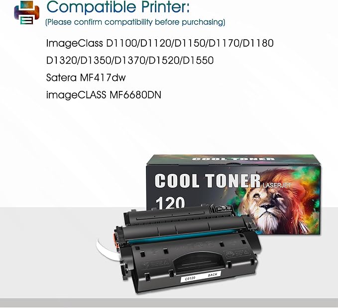 Cool Toner Compatible Toner Cartridges Replacement for Canon 120 cartridges 120 CRG-120 for Canon imageCLASS D1120 D1550 D1150 D1320 D1350 D1520 D1100 D1370 D1180 D1170 MF6680DN MF417dw Black 2-Pack