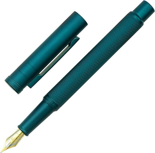 Asvine Dark Green Forest Fountain Pen Extra Fine Nib Classic Design with Converter and Metal Pen Case Set
