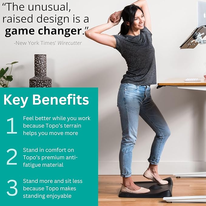 Topo Mini Comfort Mat by Ergodriven | The Smaller Not-Flat Anti-Fatigue Standing Desk Mat with Calculated Terrain | Accessories | Obsidian Black