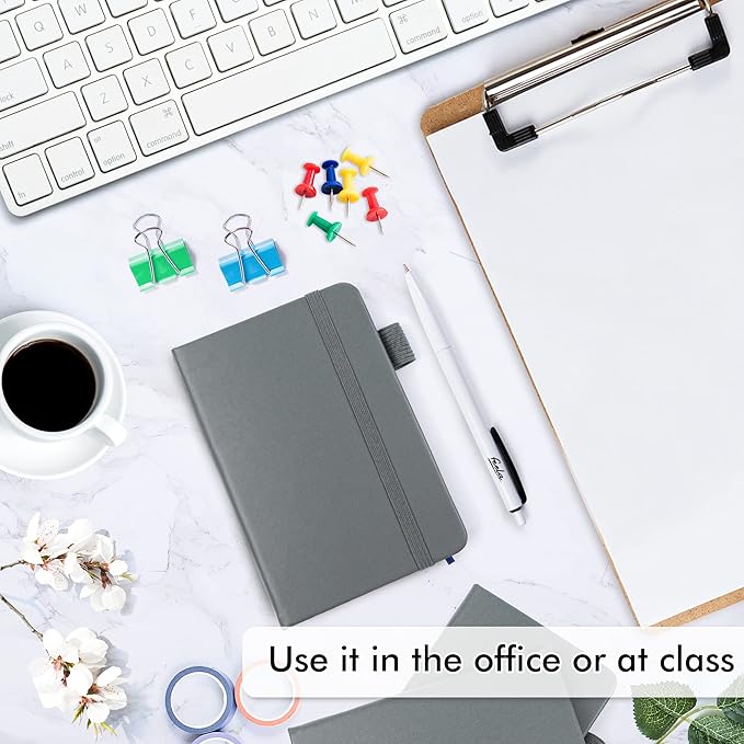 feela 6 Pack Pocket Mini Notebooks Bulk, Small Cute Memo Notepads Hardcover College Ruled Lined Journals with Pen Holder for School Business Work, with 6 Black Pens, 3.5”x 5.5”, A6, Gray