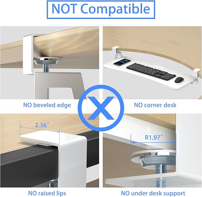 suptek Large Keyboard Tray Under Desk Pull Out with C Clamp Mount, Computer Keyboard & Mouse Tray, 34 (38 Including Clamps) x 11.8 inch Slide-Out Platform Computer Drawer for Typing, White, DSF1LW