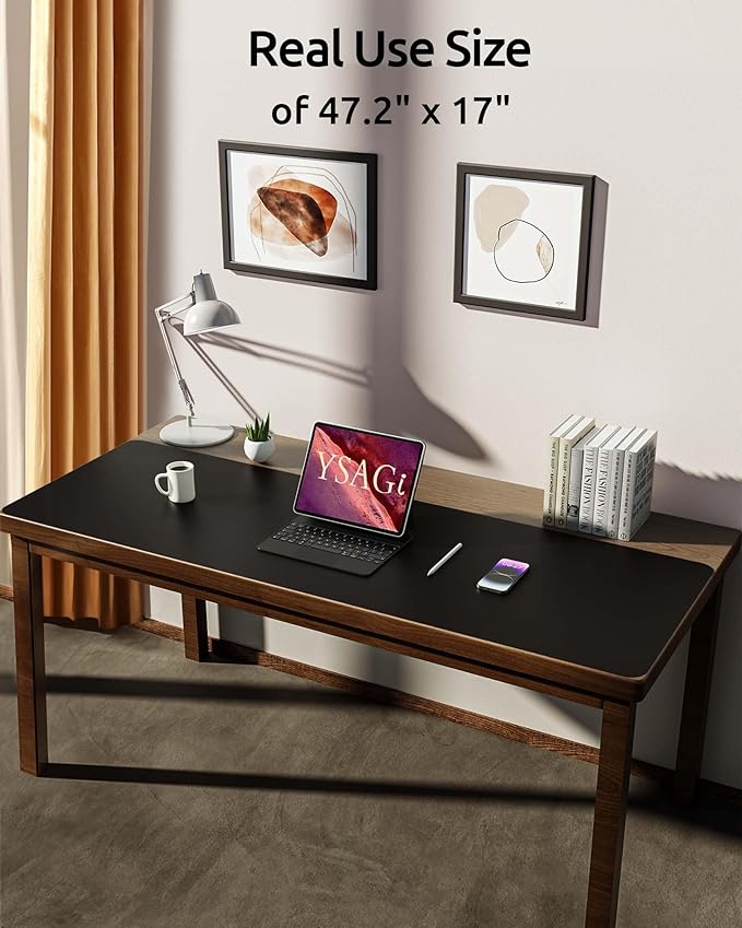 YSAGi Leather Desk Protector, Office Mat, Large Mouse Mat, Non-Slip PU Leather Blotter, Laptop Pad, Waterproof Writing Pad for Office and Home (Black, 47" x 17")
