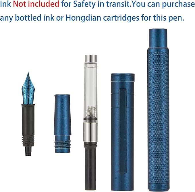 Dark Blue Forest Fountain Pen Fine Nib Classic Design with Converter and Metal Pen Case Set by Asvine