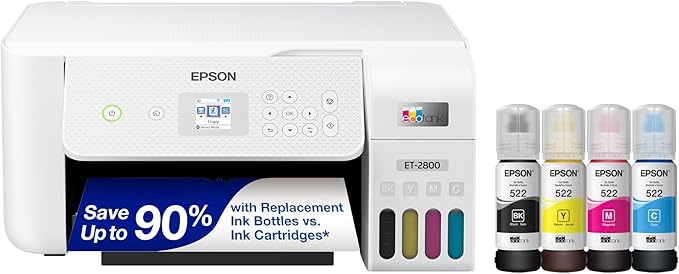 Epson EcoTank ET-2800 Wireless Color All-in-One Cartridge-Free Supertank Printer & EcoTank Photo ET-8500 Wireless Color All-in-One Supertank Printer