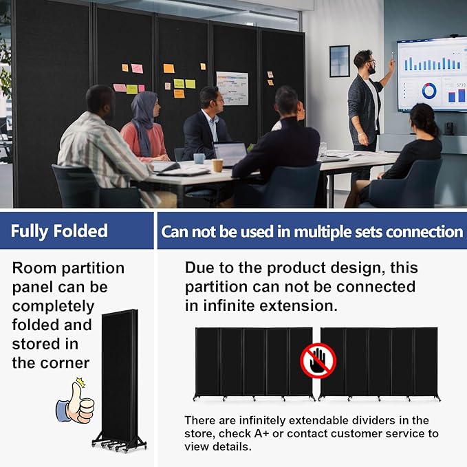 Folding Room Partition, Office Partition Dividers, Privacy Divider Wall, Office Divides, 10'6"W x 6'7"H,Black