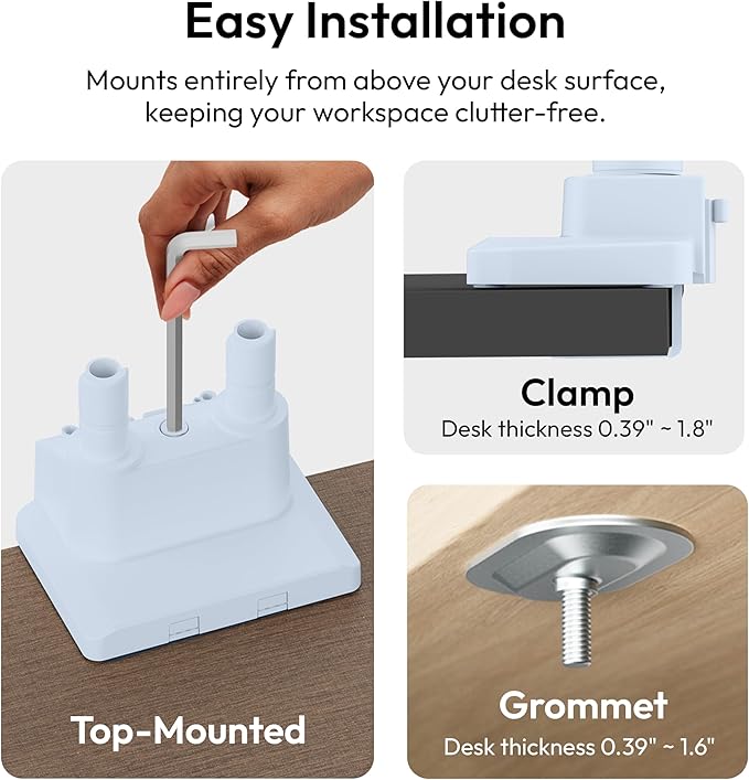 Pixio PS1D Wave Blue Dual Monitor Arm Stand Desk Mount - Fits up to 32 inches Monitors and up to 19.8lbs. VESA Compatibility and Integrated Cable Management