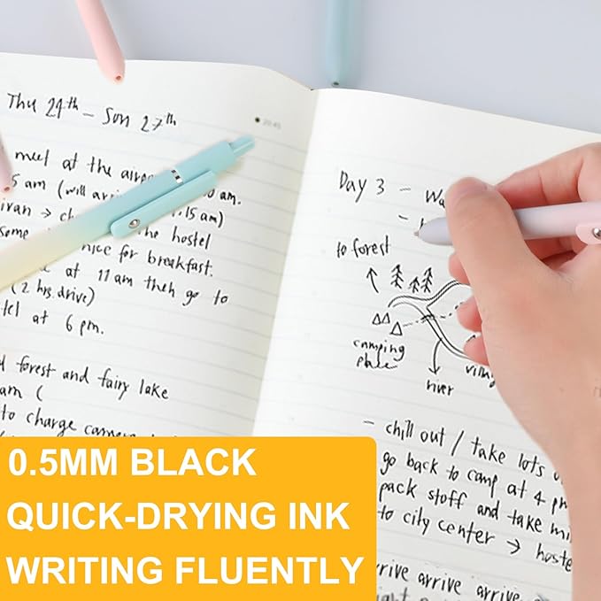 5 PCS Gel Ink Pens, 0.7mm Medium Tip Black Ink Roller Ball Pens, Fine Point Smooth Writing Pens, Aesthetic Ballpoint for Journaling School Office Supplies, Gifts for Women Men