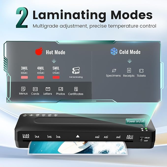 Laminator Machine 11x17 Laminator - 13 Inch Cold Thermal Laminators Machine with Laminating Sheets, A3 Personal Laminators for Teachers, Laminating Machine 90s Warm-Up No Jam for Home Office School