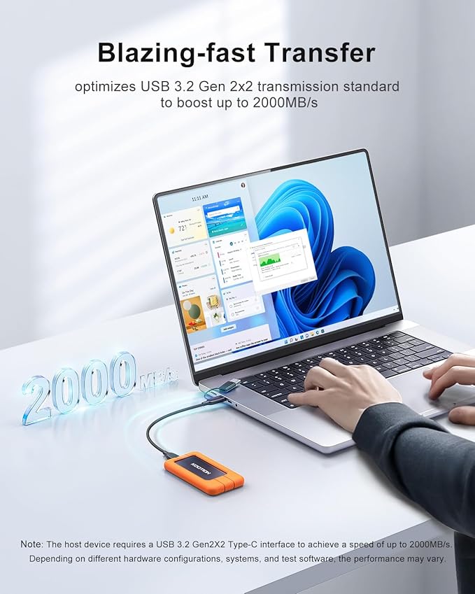 KOOTION 2TB Portable SSD USB-C Up to 2000MB/s USB 3.2 External SSD Portable Solid State Drive with Protective Case Shockproof Waterproof Type-C External Solid State Drive for PC/Mac