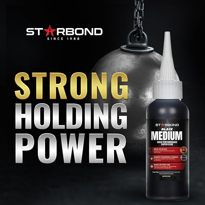 Starbond Black Medium CA Glue, Premium Cyanoacrylate Super Glue, Crack Filler 150 CPS Viscosity, for Woodworking, Woodturning, Carpentry, Guitar, RC, Hobby, 2oz