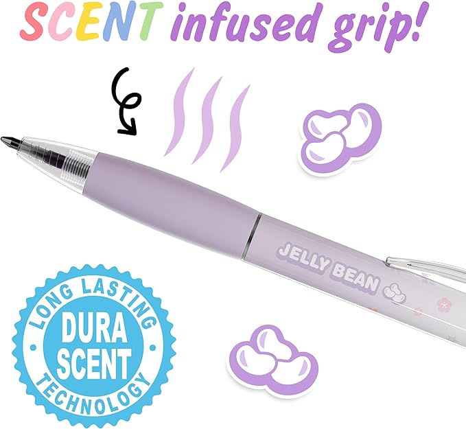 Simply Delightful Smens - Patented Gourmet Scented Black Gel Ink Pens, Medium Point, 8 Count - Fun, Cute, Cool, Smelly Pens for Kids