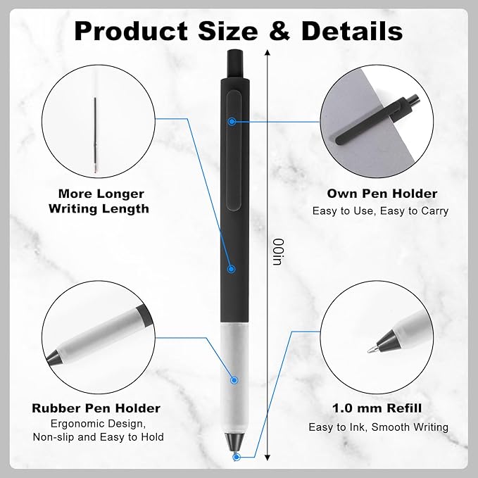 Pens Bulk, 50 Pcs Retractable Ballpoint Pens Medium Point (1.0mm) Rollerball Pens for Smooth Writing Women Men Gifts, (20Black&20Blue&10Red Ink) for Journaling School and Office Supplies Use