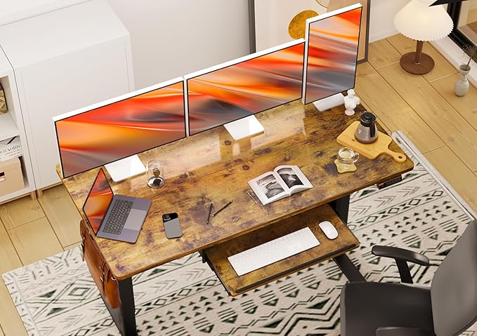 Claiks Standing Desk with Keyboard Tray, Standing Desk Adjustable Height, Raising Desks for Home Office and Computer Workstation, 55 Inches, Rustic Brown