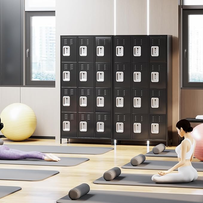 12 Doors Metal Lockers for Employees with Lock, Metal Locker with 12 Hooks for School Garage Office Gym Home,Assembly Required,Black