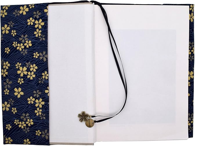 BLBMH A5 Book Cover for Paperbacks Adjustable Fabric Book Jacket Cover Protector Fit for 5.5x8.3 inch Hardcover Softcover Book Novels Notebook -Blue Cherry Blossoms 8.3in