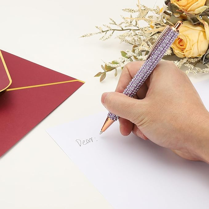 PATIKIL Rhinestone Metal Ballpoint Pen, 4 Pack Crystal Pearl Pens Black Ink 1.0mm Point Sparkly for Women Gift Office Note Taking Journaling, Purple