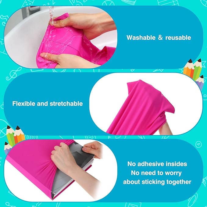 Sherr 14 Pack Stretchable Book Covers Reusable Jumbo Bookcloth 9" x 11" Durable Washable Back to School Book Cover Protector for Most Hardcover Books Textbooks(Bright,Classic)