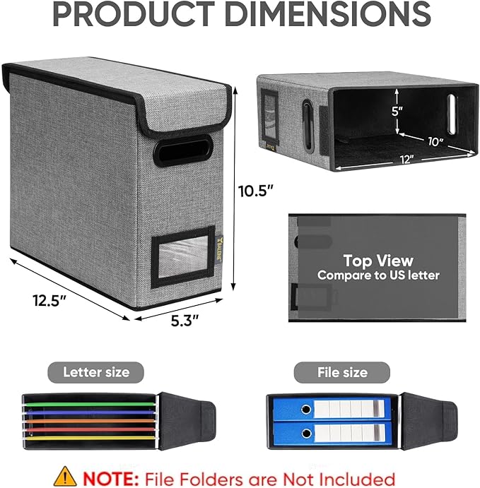 BALEINE File Organizer Box with Lid, Collapsible File Folder Organizer with Plastic Slide, Hanging File Folder Box for Office Document Storage (1 Pack, Grey, S)