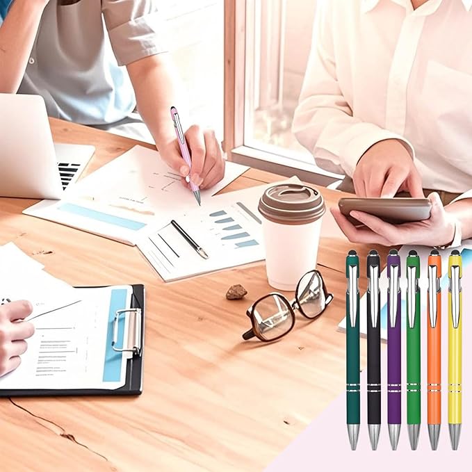 Ballpoint Pen Metal Soft Stylus Pen for Touch Screens，Retractable Tactile Turn Pen，Bulk Pens for Gifts Office Essentials，Medium Point，Black Ink (10 Color)