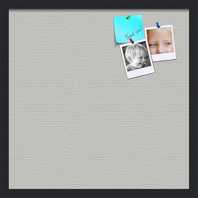 PinPix 20x20 Inch Cork Bulletin Board. This Decorative Framed Pin Board Comes with Light Stone Design and a Satin Black Frame. Ideal for Home Office Decor or Message Board (PinPix-1809)
