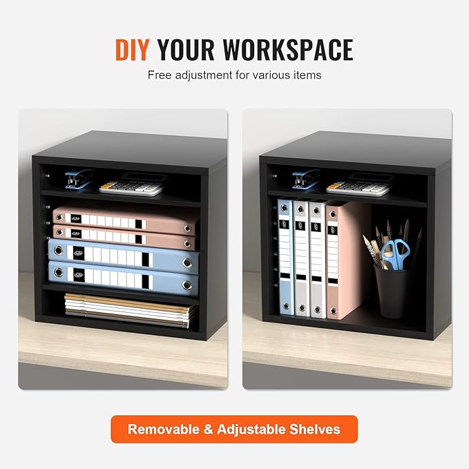 VEVOR Literature Organizers, 5 Compartments Office Mailbox with Adjustable Shelves, Wood Literature Sorter 13.9x12x13 inches for Office, Home, Classroom, Mailrooms Organization, EPA Certified, Black