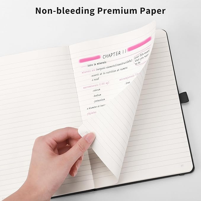 RETTACY Lined Journal Notebook, 192 Numbered Pages, A5 Medium Size (5.7'' x 8.3''), for Men & Women, Journaling, Writing, Work & Office, Leather Hardcover, 100 GSM Thick Paper (Navy Blue)