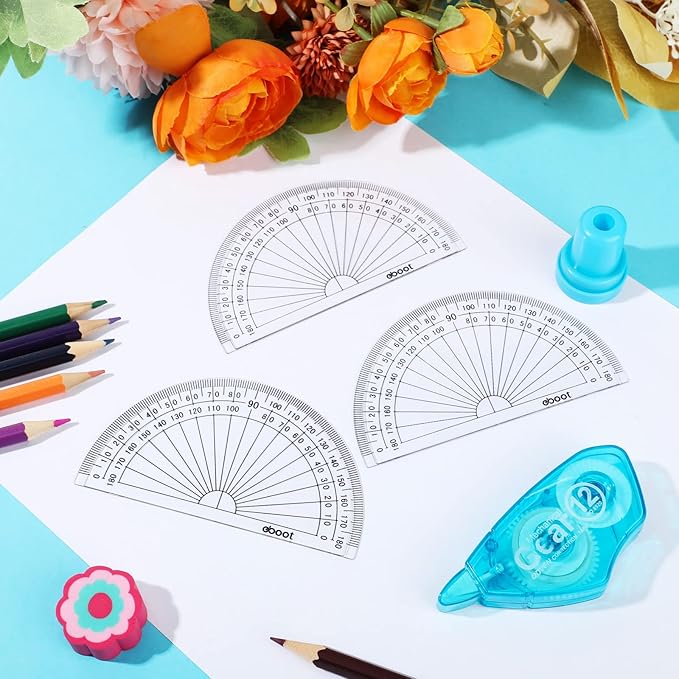 Zonon 200 Pcs 4 Inch Clear Plastic Protractor Bulk Math Protractors Set 180 Degrees Geometry Drafting Tools for Classroom Industry Office Back to School Supplies