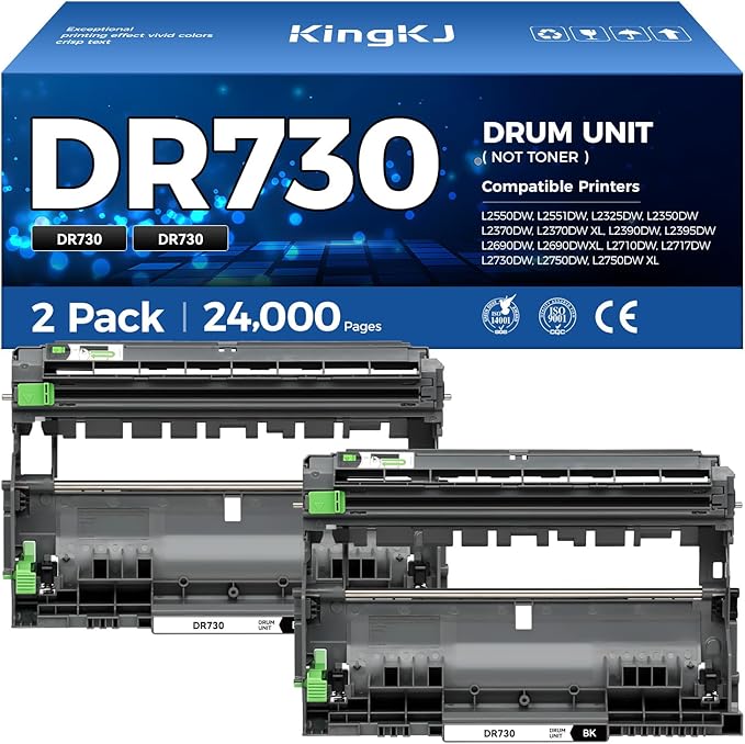 DR730 Drum Unit (Not Toner) 2-Pack Compatible Replacement for Brother DR-730 Imaging Drum MFC-L2710DW MFC-L2750DW DCP-L2550DW HL-L2350DW HL-L2395DW HL-L2370DW HL-L2390DW MFC-L2690DW HL-L2325DW Printer