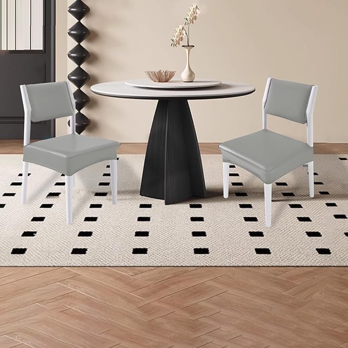 CWK Waterproof PU Leather Dining Chair Covers Set of 2-Stretchable Chair Seat Slipcovers, Removable & Washable Protector for Dining Room,Home,Office,Wedding,Rear Covers (PU-Silver)
