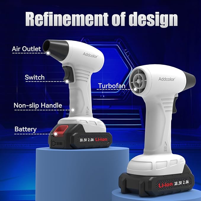 Leaf Blower Cordless, Portable Handheld Blowers with 18.5V 2.0Ah Battery and Charger, Electric Leaf Blower for Dust Snow Blowing, Lawn Care, Patio, White