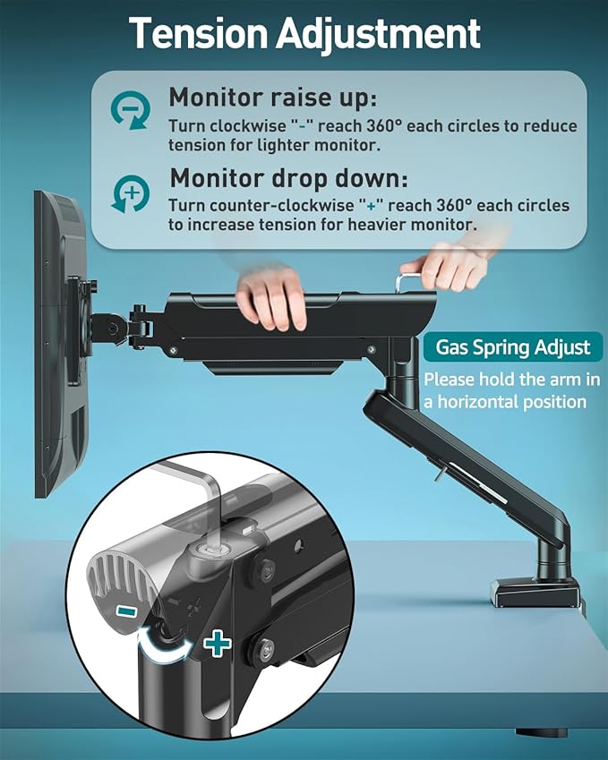 Single Monitor Desk Mount, 13-32 inch Adjustable Gas Spring Monitor Arm, Computer Monitor Stand Holder with Clamp and Grommet Base, Fits 4.4 to 22lbs Screens, VESA Mount Bracket, Black, Freelift Pro