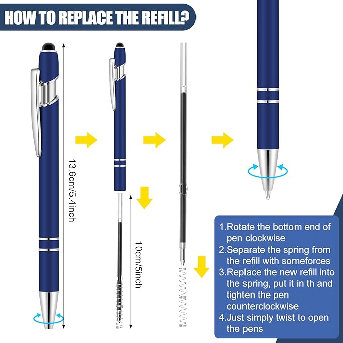 Leinuosen 72 Pcs Ballpoint Pen with Stylus Tip 1.0 mm/ 0.04 Inch Black Ink Metal Stylus Pen for Touch Screens 2 in 1 Stylus Ballpoint