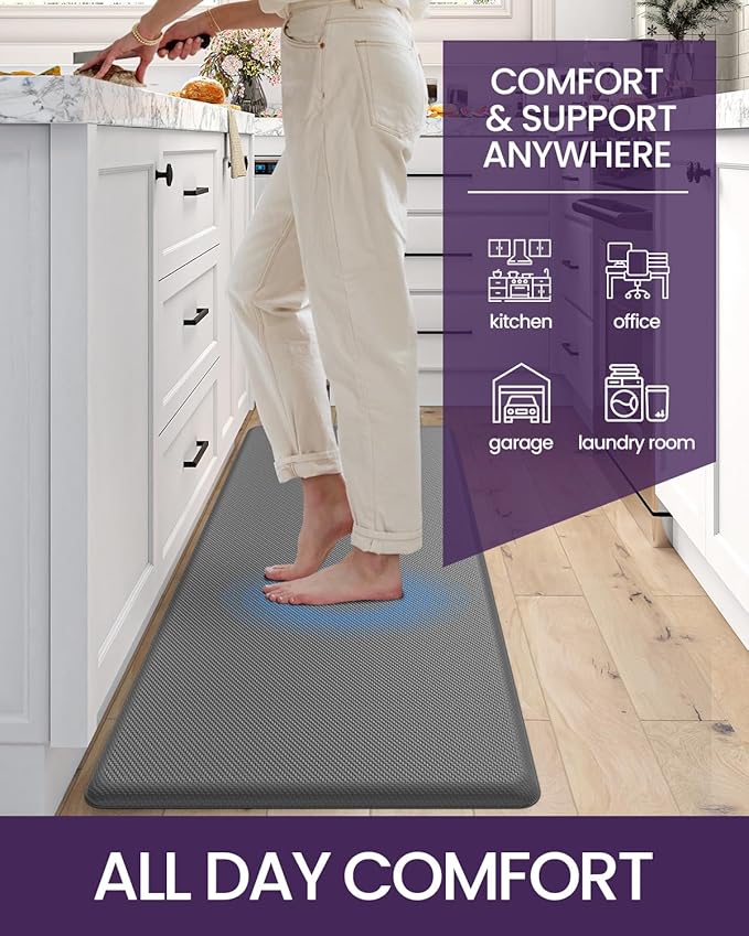 DEXI Kitchen Mat Cushioned Anti Fatigue, Non Slip Waterproof Comfort Standing Floor Rug for Kitchen, Office, Sink, Laundry, 70x20, Grey