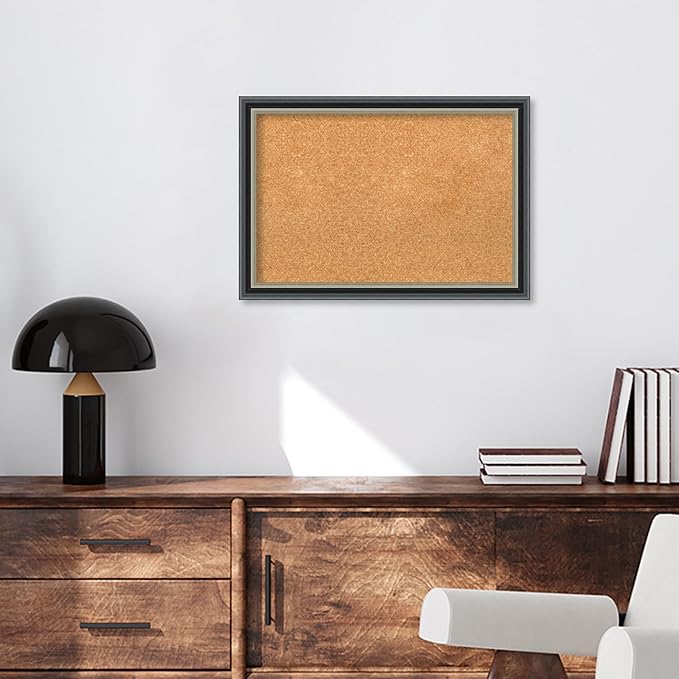 Amanti Art Natural Cork Board for Wall, 19x27 Vision Board with Black Wood Frame, Medium Corkboard Office Decor for Home Organization, Modern Contemporary Corkboard Pinboard to display items for home