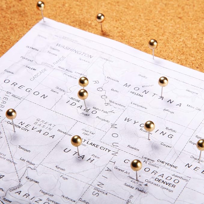 Map Tacks Push Pins Small Size 300 Packs (Gold, 1/5 Inch)