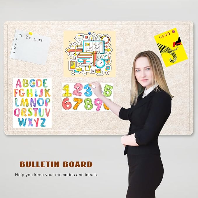 Large Bulletin Board - 72 X 48 inches Cork Board with 30 Pushpin, 6' x 4' Cork Board for Walls Pin Board, Self-Adhesive Felt Board Vision Board Foldable Photo Board for Wall (Oatmeal)