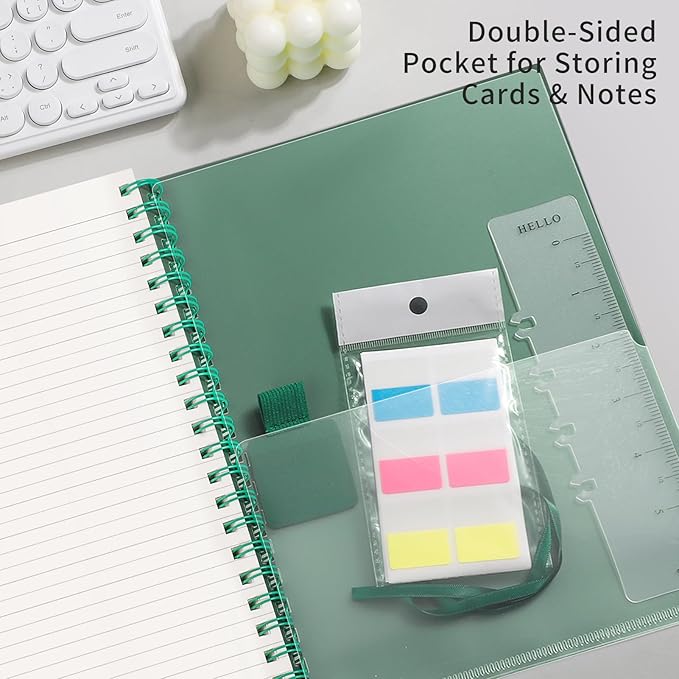 EMSHOI A5 Spiral Notebook College Ruled Lined Journal, Small 5.7" X 8.22", 300 Pages/150 Sheets, 100gsm Thick Paper, Waterproof Hardcover, for Office School Women Men Work Writing Notes, Green