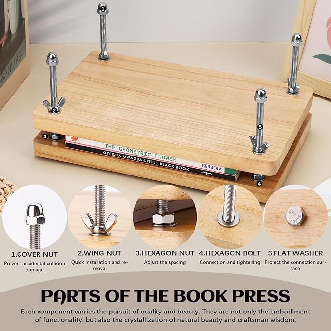 JUPEAN Book Press—7.9”x11.6” Wooden Book Binding Press Bookbinding Kit Portable and Easy Assemble Books Binding Kits for DIY Bookbinding