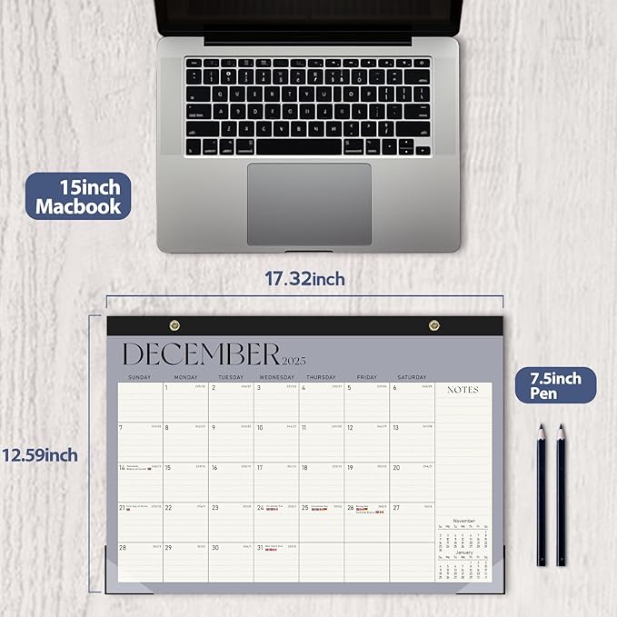 Desk Calendar 2025-2026, Monthly Desktop Large Calendar (July 2025 - December 2026) 17" x 12" Desk Wall Planner for Family Office Teacher School, Blue