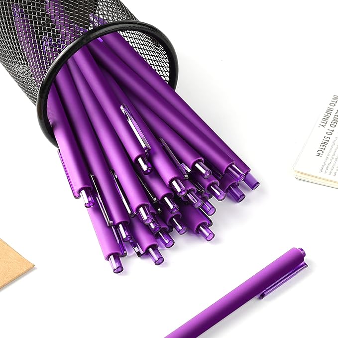 deegtran Pens Bulk, 50 Pack Smooth Purple Ink Ballpoint Pen, Wholesale Retractable Pens, No Bleed Aesthetic Click Pen Medium Point, 1.0MM