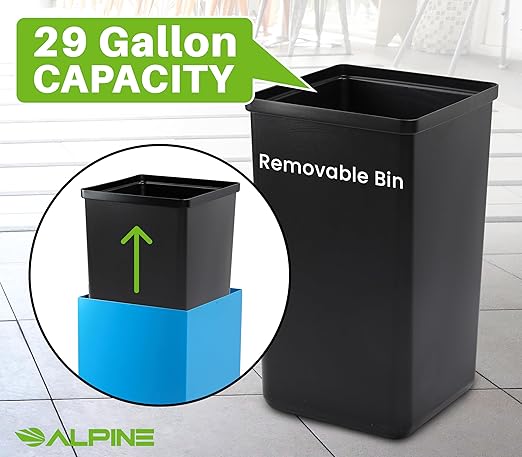 Alpine Commercial Indoor Recycle Bin with Lid - 29 Gallon Blue Recycle Bin Recycle Trash Can Office Recycling Bins, Metal Recycling Container with Stickers & 3 Optional Lids Sold Separately