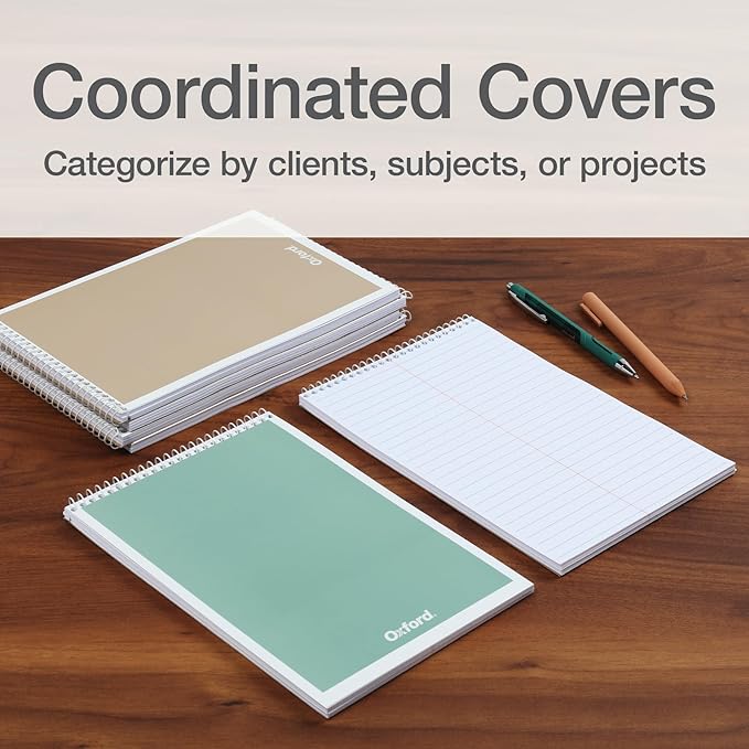 Oxford Steno Spiral Notebooks, Top Bound Steno Pads, 6x9 Inches, Gregg Ruled for Lists, White Paper, Asst. Neutral Covers, 80 Sheets, 6 Pack (1007113)