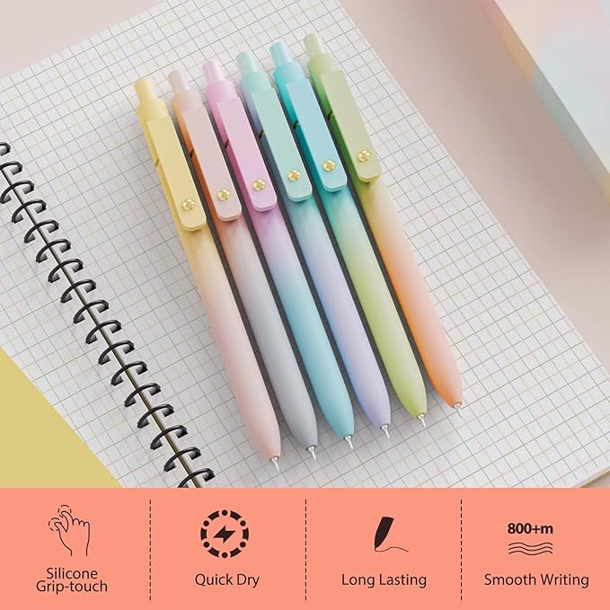 MIUTME Gel Pens, 0.5mm Quick Dry Black Ink Pens Fine Point Smooth Writing Pens,Cute Office for School Supplies, Gift for Women Men Student(Gradient-6Pcs)