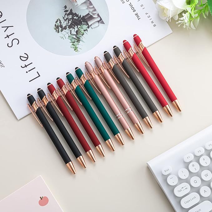 PASISIBICK 12 Pieces Ballpoint Pen with Stylus Tip, 2 in 1 Stylus Pens Stylish Pen, Metal Stylus Pen for Touch Screens, 1.0 mm Black Ink(Pack of 12)