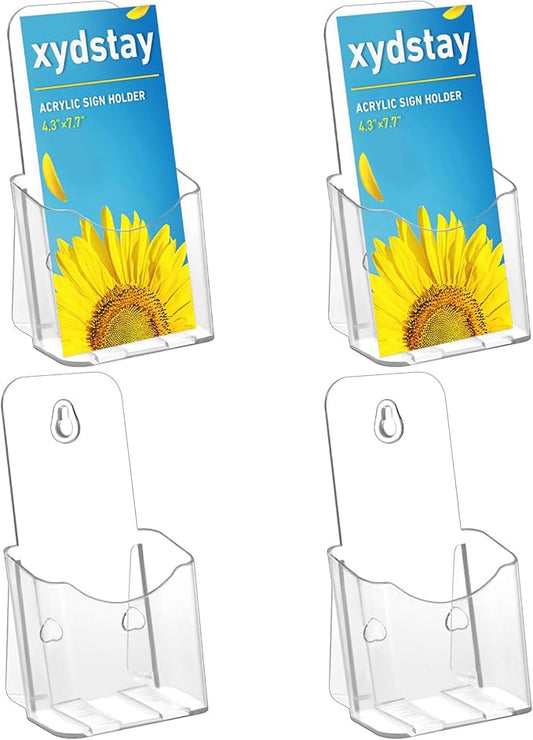 Brochure Holder 4x9 Inches Slant Back Design, Clear Display Stand, Plastic Table Stand Sign Holder,Pamphlet Holder Flyer Holder, Acrylic Display Stand, Acrylic Table Signs Plastic Paper Holder for Office, Home, Store, 4 Pack