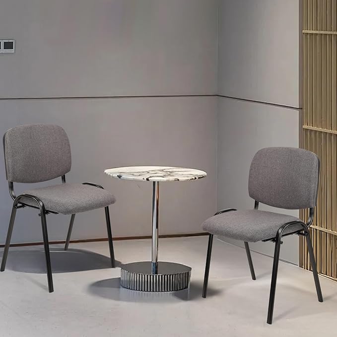 CLATINA Set of 10 Stackable Waiting Room Chairs, Armless No Wheels Reception Chair with Upholstered Seat, Guest Chairs for Conference, Breakroom, Lobby, Events, Church, School, Hall, Hotel (Grey)