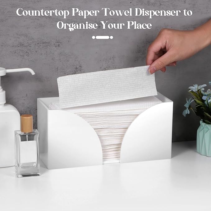 2PCS White Paper Towel Dispenser Countertop, AcrylicPaper Towel Holder for Bathroom Folded Paper Towel Dispenser Clear Trifold Paper Napkin Holder for Z-fold C-fold MultiFold Trifold - Home Kitchen