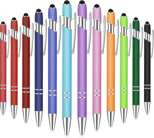 Tenare 12 Pieces 2 in 1 Stylus Metal Ballpoint Pen with Stylus Tip, 1.0 mm Black Ink Ballpoint Pen for Touch Screens(Mixed Color)